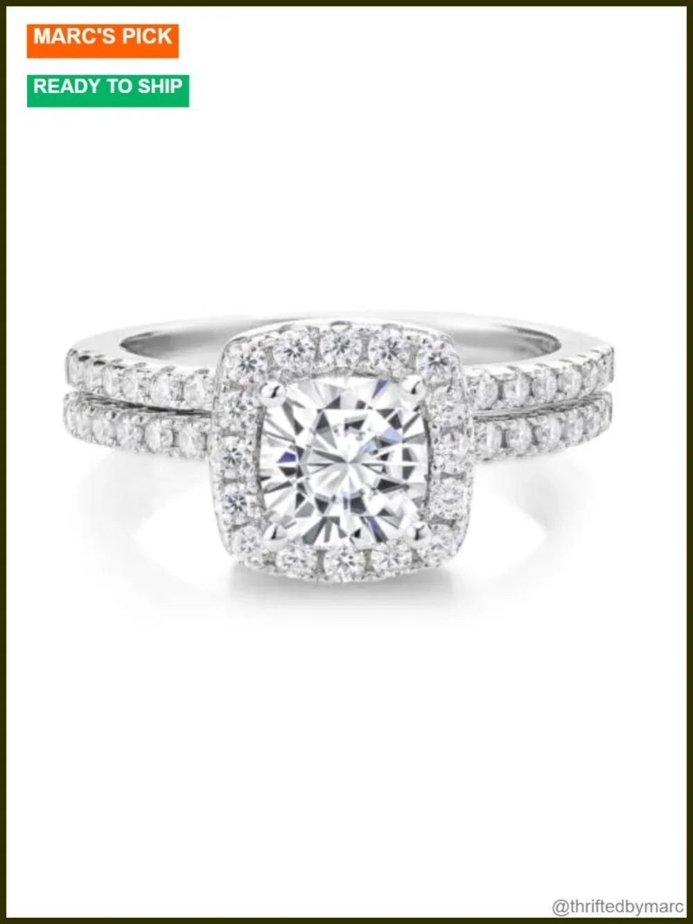 925 Sterling Silver Halo Bridal Set Ring Cushion Cut Moissanite